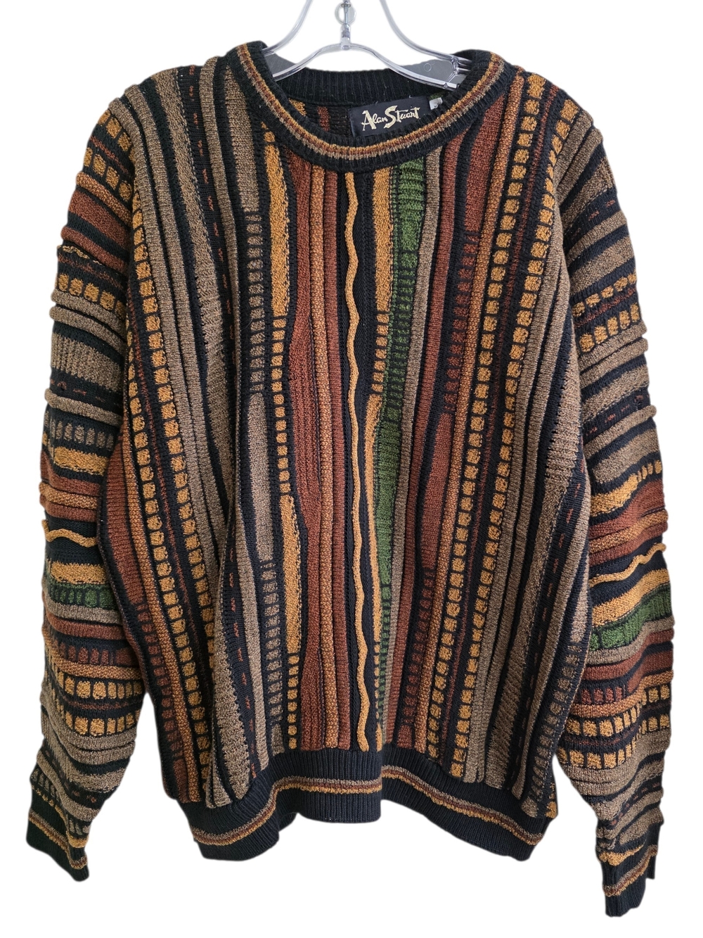 Alan Stuart Multicolor Striped Crewneck Sweater - Brown, Green, Black, Tan